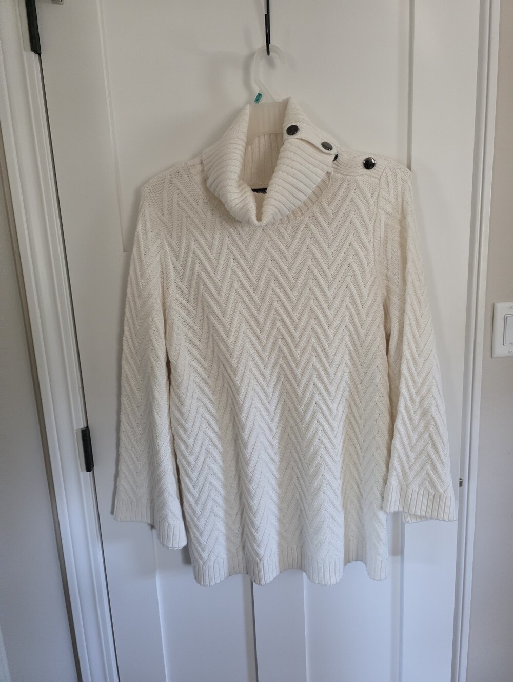Roaman's Chevron Knit Cowl-Neck Tunic Sweater with Button Detail